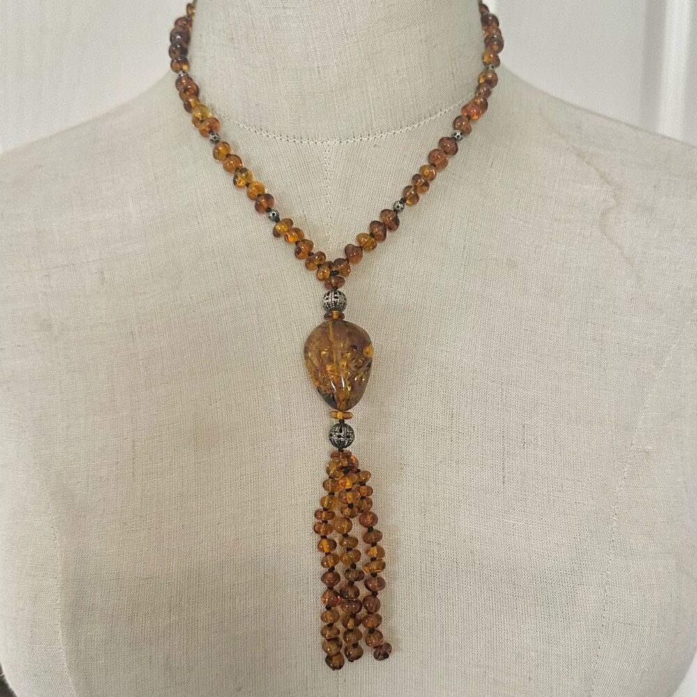 Vintage Baltic Amber Necklace with Tassel Pendant